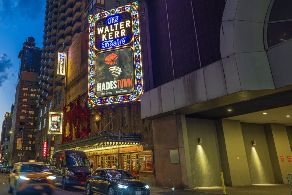 Hadestwon at the Walter Kerr Theater signage in NYC