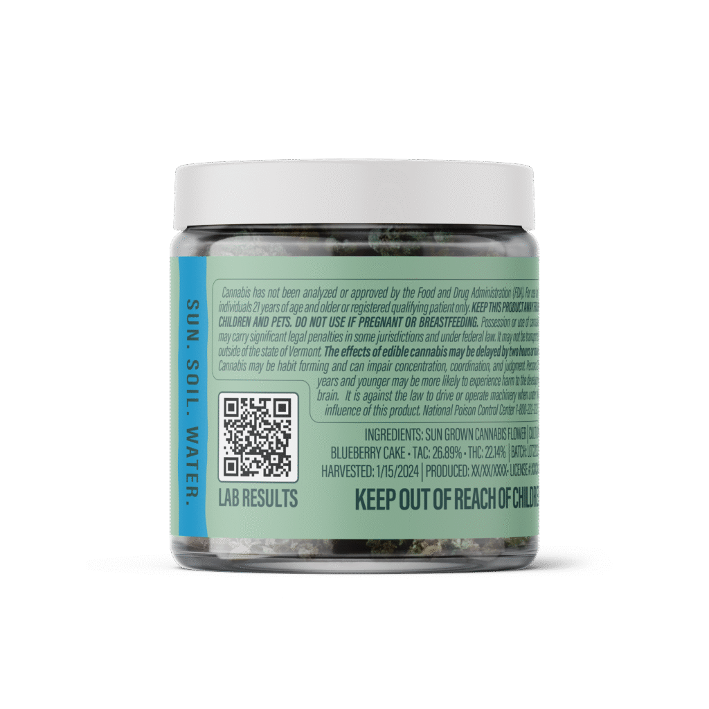 Cannabis flower jar product label